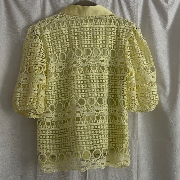 By Design Yellow Brianna Lace Puff Sleeve Button-Up Top, Size M - Picture 7 of 13